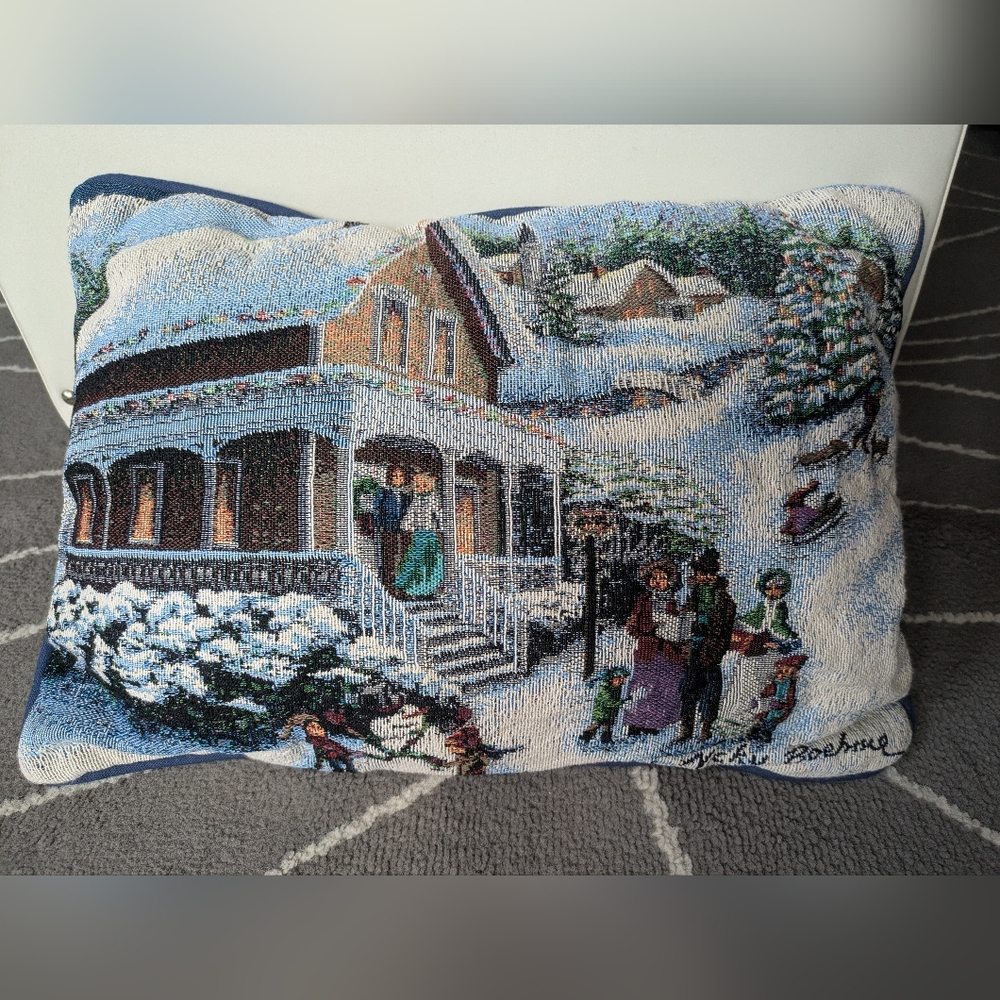 Vintage Victorian Christmas 🎄 Carolers Needlepoint Pillow Granny Core